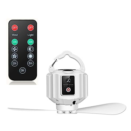 Ventilador de techo para acampar con luces y control remoto de 10400mAh recargable