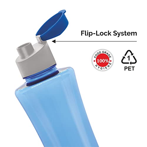 Image of Flair Sleek PET Water Bottles with Fliptop Lid Set of 6 Pcs 1000 ML (Blue)