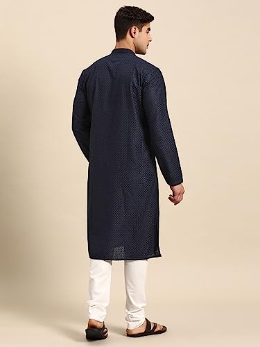 Image of Rajubhai Hargovindas Men Pure Cotton Chikankari Embroidered Straight Kurta