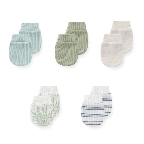 Image of JELYLOVE 5 Pack Unisex New Born Boy Girls Anti Scratch Mittens Cotton Soft Baby Gloves 0-3 Months Infant Essentials