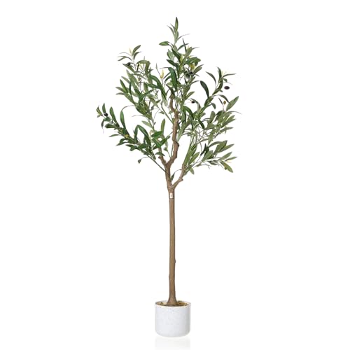 4FT Artificial Olive Tree in Pot, Faux Olive Trees with Silk Leaves & 14 Fruits, Indoor Artificial...