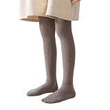 Ikevan Girls Ballet Tights Kids Cable Knitted Leggings Winter Thermal Ribbed Pantyhose Warm Cotton (Coffee, 9-12 Years)