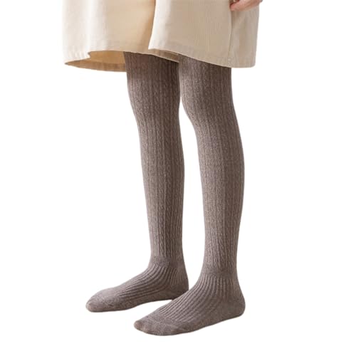 Ikevan Girls Ballet Tights Kids Cable Knitted Leggings Winter Thermal Ribbed Pantyhose Warm Cotton (Coffee, 9-12 Years)