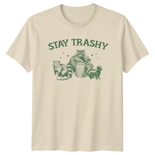 Stay Trashy Raccoon Opossum Skunk Animals Mens T-Shirt Womens Tee Graphic Unisex Top M