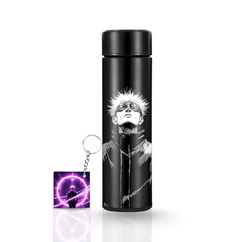 Image of Black Printed Stainless Steel Water Bottle 500ml | Theme Design | Thermos Flask for Hot & Cold Drinks | Leak Proof, Durable, Reusable Bottle for Office, School, Travel (Gojo Satoru B&W Design)