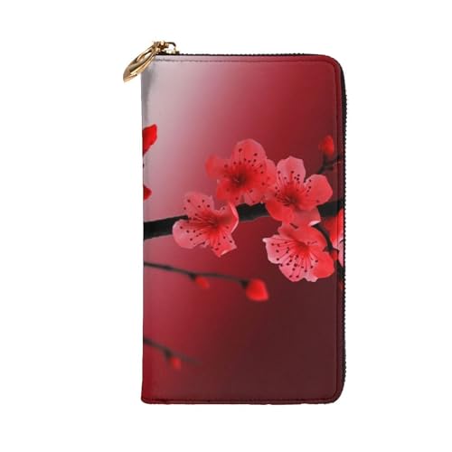 Red Cherry Blossom Wallet for Men Women Long Purse Leather Clutch Large Business Handbag Travel Phone Holder Credit Card Holder Money Case with Zipper Leather Wallets Gift2