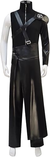 Noknawio Adult Men Cloud Strife Cosplay Leather Jacket Pants Black Uniform with Wig Cloud Sephiroth Halloween Costume (Black, XX-Large)