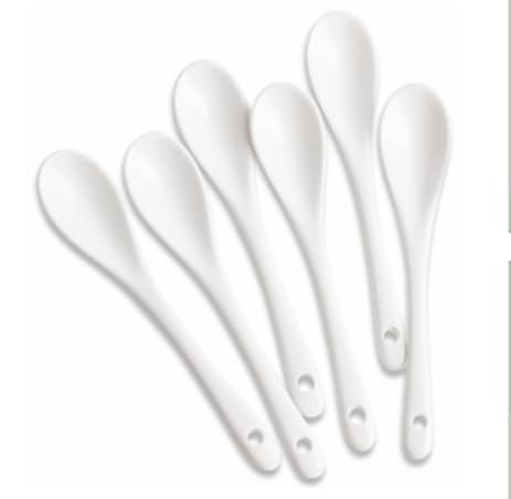 MIUFA Lot de 6 cuillères à café en porcelaine blanche pour expresso, thé, sauce et desserts