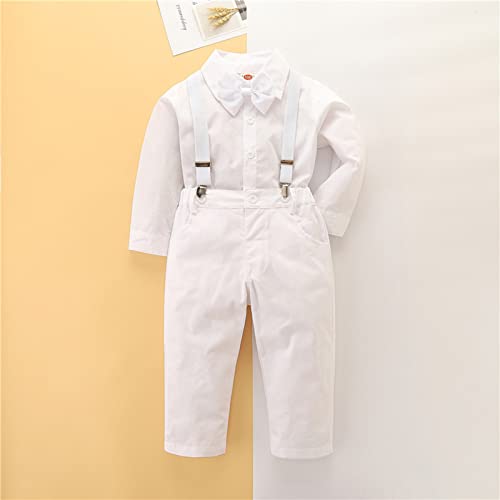 CsgrFagr Camisa branca de manga comprida para meninos com gravata branca para crianças roupas de cav