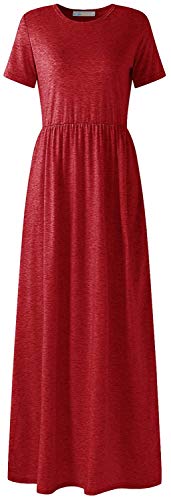 Bienwwow Dames Casual Maxi Jurk Korte mouw Pocket Jurk (rood, XL) - Image 5
