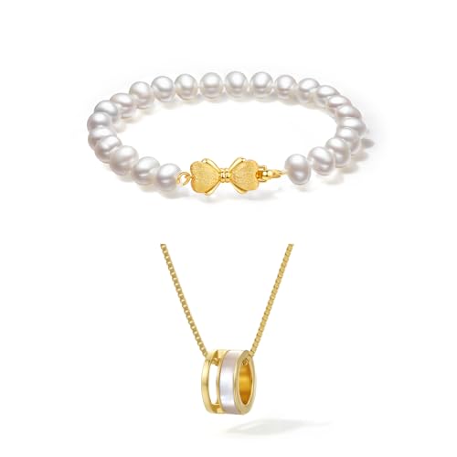 Bracelet en perles en argent et collier nacre : l'éclat du fait main