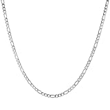 HZMAN Cadena Figaro de acero inoxidable chapada en oro real de 24 quilates para hombre y mujer, regalo de 40,6 a 76,2 cm, 20 Inches, Metal, Sin piedra preciosa