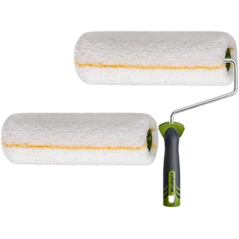 2 x Colorus Fassadenwalzen + Steckbügel | Set mit Fassadenrolle 27 cm 18 mm Flor Gold Streif | Für strukturierte Oberflächen | Farbwalze mit 8 mm Polsterung | Farbrolle eckenausrollend für Wandfarben Cover