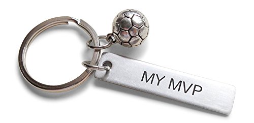 Soccer Ball Keychain and Steel Tag Engraved with"My MVP", Soccer Keychain Gift