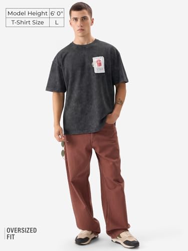 Image of The Souled Store Mr. Soul Men and Boys Short Sleeve Round Neck Purple Graphic Printed Cotton Oversized T-Shirts