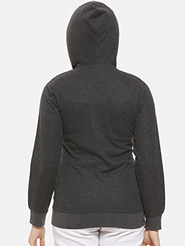 Image of PINACOLADA Women's Grey Zip-Front Horizontal Striped Hoodie for Casual Wear | Hooded Neck | Long Sleeve | Zipper Closure | Cotton Sweatshirt Crafted with Comfort Fit for Everyday Wear