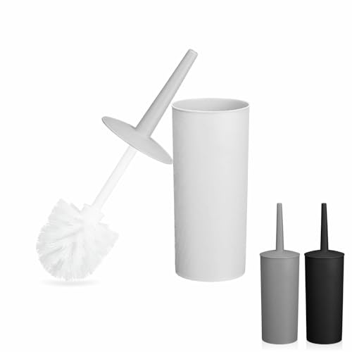 Toilet Brush & holders Toilet Brush Set Holder Toilet Cleaning Brush Toilet Bowl Brush for bathroom Long Handle Heavy Duty Bristles Durable Plastic Handle white Black Grey Assorted Color 1 Pack