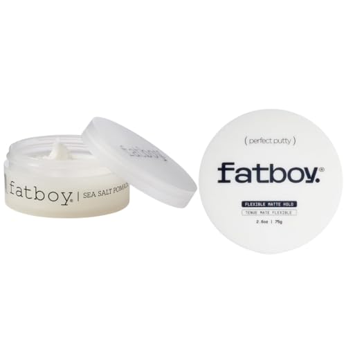 Fatboy Hair Perfect Putty + Sea Salt Pomade, Medium Lightweight Hold for Volume & Texturizing Hair, Beach Wave Matte Finish, All Hair Types, 2.6 Oz