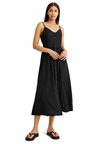 C&A Damen Kleid V-Ausschnitt Midi Fit & Flare Kleider schwarz 38