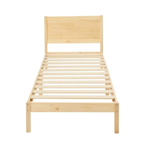 Amazon Basics - Estructura de cama en madera maciza con cabecero clásico, tamaño individual, 90 x 190 cm (color natural)