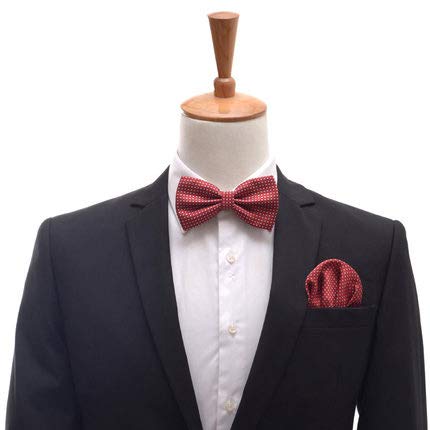 Set clásico de corbata de moño y pañuelo blanco con patrón floral miniatura 6