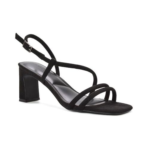 Image of ESSEX GLAM Women's Strappy Block Heel Sandals Ladies Black Migh High Heel Open Toe Ankle Strap Elegant Party Shoes Size 5