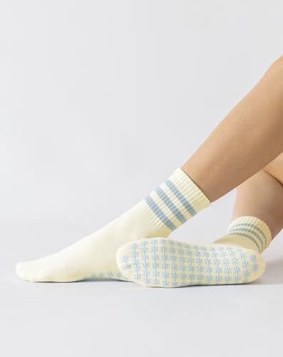 Image of Yawlsow Cute Pilates Grip Socks for Women Ruffle Frilly Yoga Socks Non Slip Cotton Crew Grippy Sock for Barre Workout