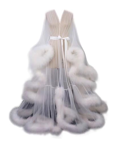 YUEKUI Women's Sexy Fur Robe, Long Tulle Robe for Maternity Photoshoot, One Size