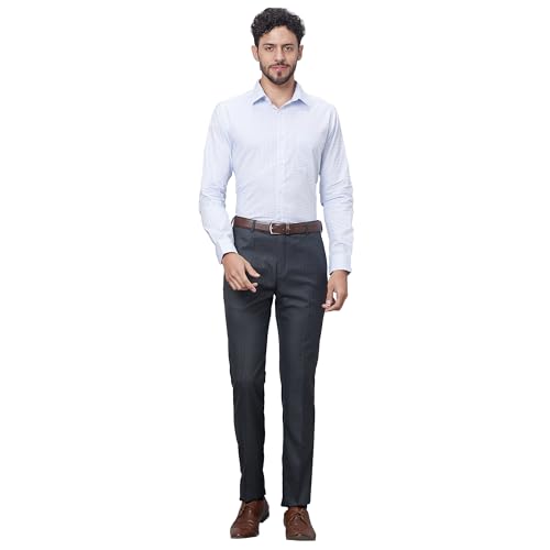 Image of Raymond Men Slim Fit Structure Pattern Pure Cotton Semi Cutaway Collar Full Sleeve Formal Shirt