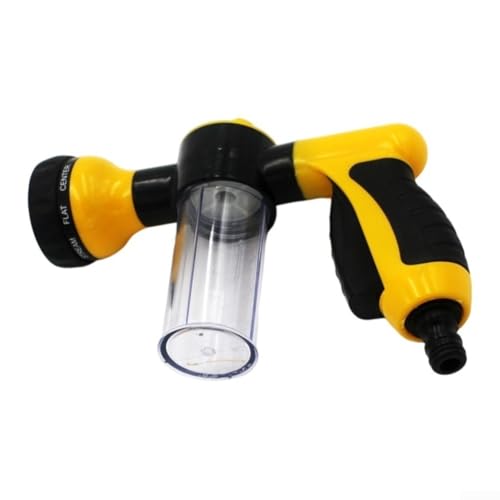 Kit completo de pulverización de espuma para lavado de coches para manguera de jardín con guante de microfibra y boquilla multimodo para limpieza suave del vehículo y tareas al aire libre, amarillo