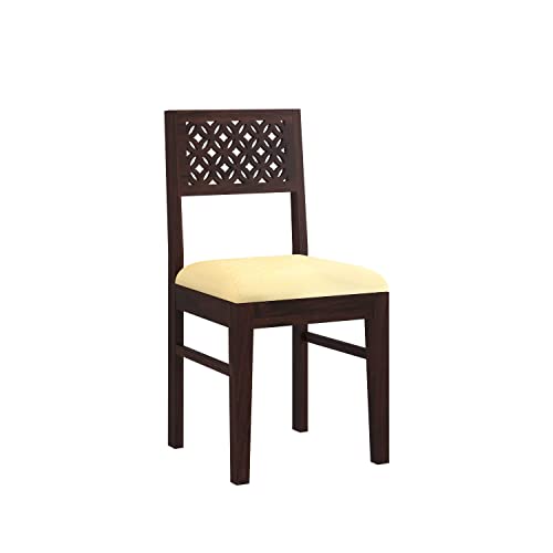 Image of CNC Wooden Dining Chairs Set of 2 for Kitchen & Dining Room, Chairs with Cushion, Two Seats, Solid Sheesham Wood, Walnut Finish