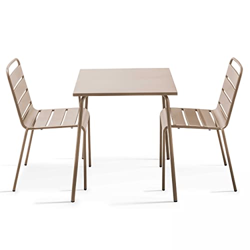 Oviala Ensemble Table de Jardin carrée et 2 chaises Acier Taupe - Palavas
