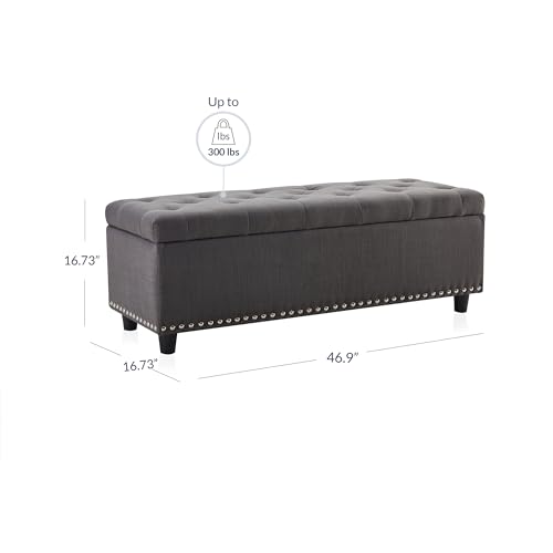 Image of BELLEZE Storage Ottoman, Tufted Ottoman with Close Hinge, Foot Rest for Living Room (Dark Gray, 47 inch)