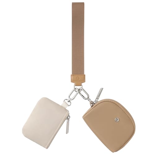 Image of Keychain Wallet Mini Zip Around Wristlet Wallets for Women Detachable Dual Pouch Wristlet Portable Coin Purse Small Wallets With RFID Blocking (Brown & Khaki)
