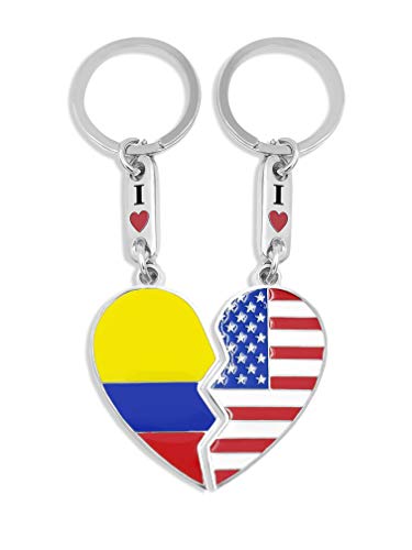 flagsandsouvenirs Colombia Flag and USA Flag Heart Keychain