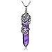 CrystalTears Halskette Damen Alte Silber Blume Wire Wrap Hexagon Säule Anhänger mit verstellbare Kette Retro Halsschmuck Reiki Healing Energietherapie Freundschaftskette (Amethyst)