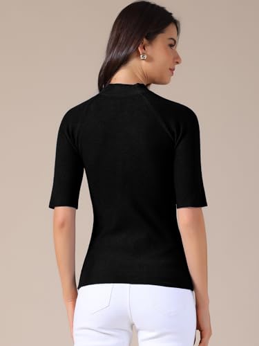 Allegra K Women's Casual Office Mock Neck Sweater Short Sleeve Ribbed Knit Pullover Tops4