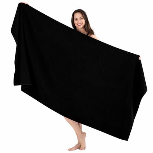 SALBAKOS 100% Turkish Cotton Jumbo Bath Sheet Towel Oversized 40x80 inch | Premium Hotel & Spa Quality, Soft, Absorbent, XL Bath Towels | Made in Turkey (Pack of 1, Black, Jumbo Bath Sheet)