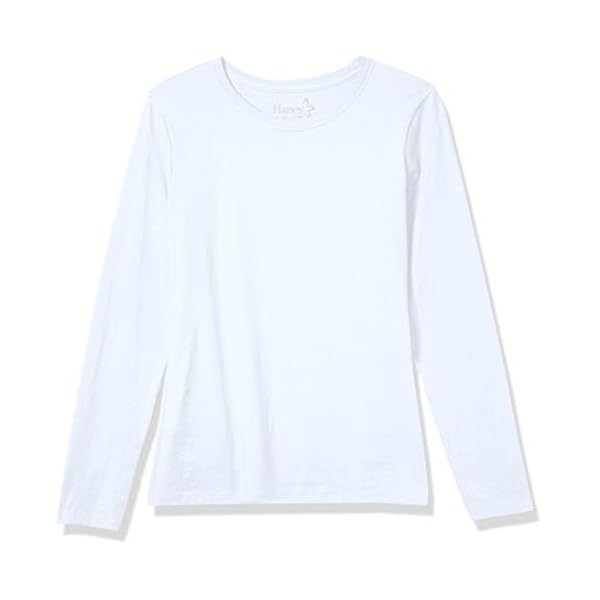 Hanes-Womens-Perfect-T-Long-Sleeve-T-shirt Hanes Women's Originals Long Sleeve Cotton T-Shirt, Lightweight Crewneck Tee, Modern Fit, White, Medium