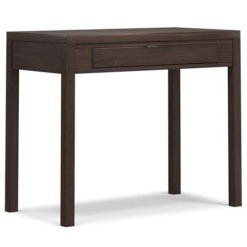 SIMPLIHOME Hollander Small Desk - 38-Inch Wide Solid Wood Writing Desk in Warm Walnut Brown, Contemporary Home Office Computer Table for Study or Compact Space with Flip-Down Keyboard Tray