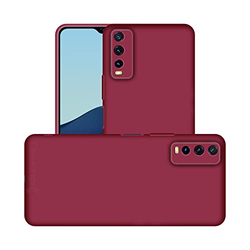 Image of Case Creation Liquid TPU Silicone Cover for Vivo Y12s Soft Case,Anti-Dirty Slim Case Frosted Matte Cute Candy TPU Raised Bezel (Splash of Color) Back Case Cover for Vivo Y12s - Glamour Red