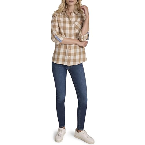 Image of Nautica Women's Button Front Long Sleeve Roll Tab Shirt