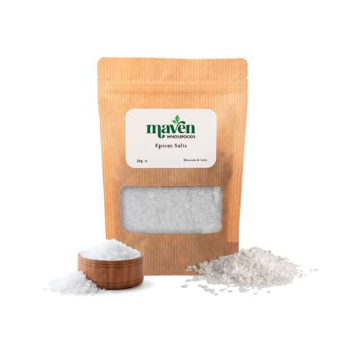 Maven Wholefoods Epsom Salts 2kg | 100% Pure Magnesium Sulphate Crystals | Relaxing Bath & Foot Soak for Muscle Recovery | Natural Plant Fertiliser | Additive-Free Epsom Salt