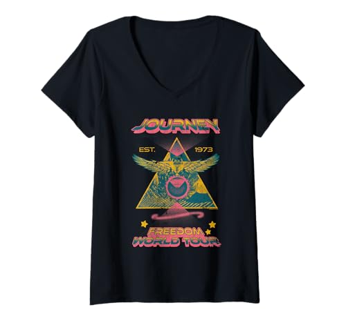 Mujer Journey Retro Triangle World Tour Colorful Vintage Band Camiseta Cuello V