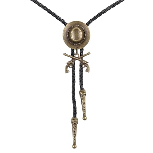 Image of Jeilwiy Bolo Tie for Men Western Cowboy Tie Necklace Gold Bolo Tie Leather Necktie Halloween Tie Accessories for Women