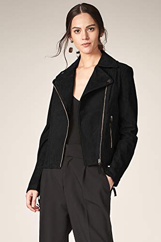 Escalier Women's Genuine Leather Jacket Suede Moto Biker Coat Black XS - Thumbnail 6