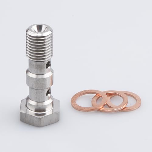 Image of AC PERFORMANCE Stainless Steel -3 AN 3 /8 inch x 24 Thread 31 mm Length Double Banjo Bolts Turbo Brake Line Fitting Adapter with 3pcs Copper Washers