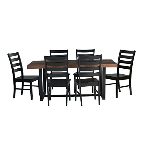 Walker Edison Dillon 7-Piece Rustic Metal And Wood Dining Table With Ladder-Back Chairs, Set Of 7, Mahogany/Black #TOP5