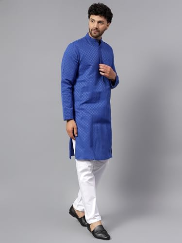 Image of LATEST CHIKAN Men's Checkered Cotton Blend Straight Kurta