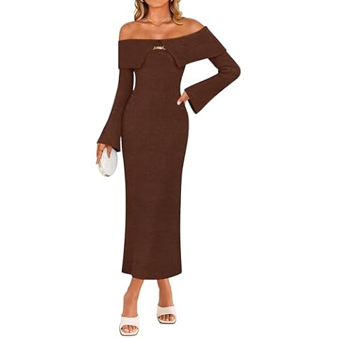 ZESICA Off-Shoulder Ribbed Knit Sweater Dress Cover